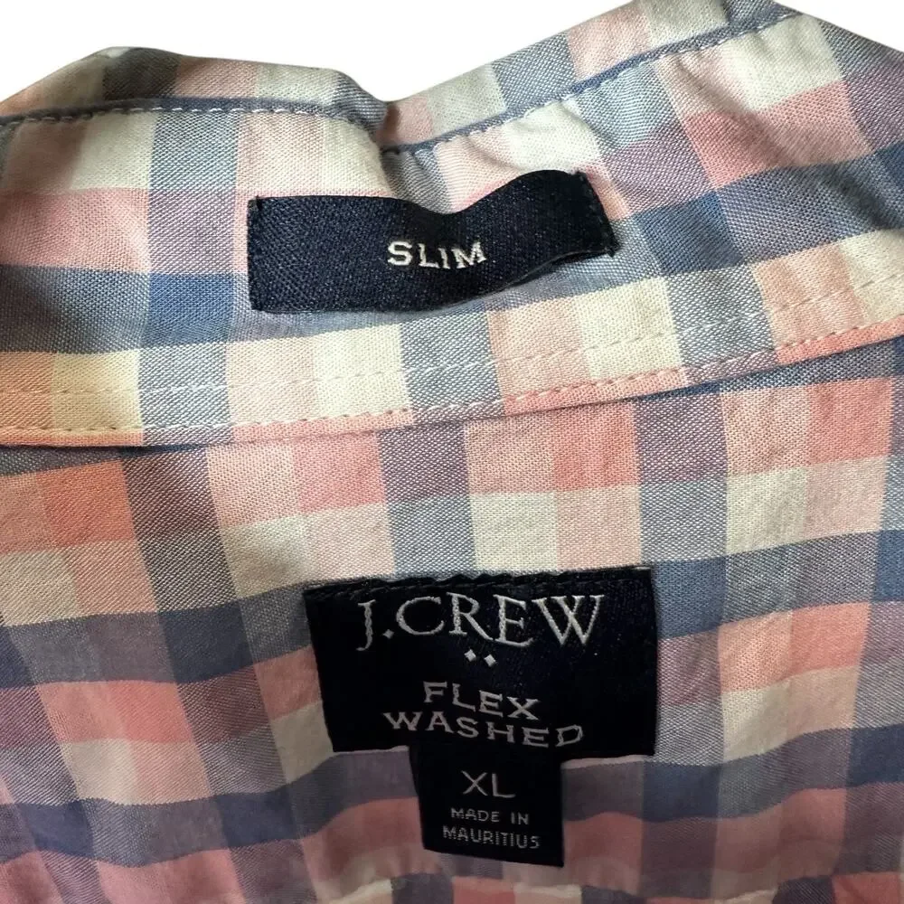 J. Crew Flex Washed Slim Fit Pink and Blue Check Button Down Shirt XL